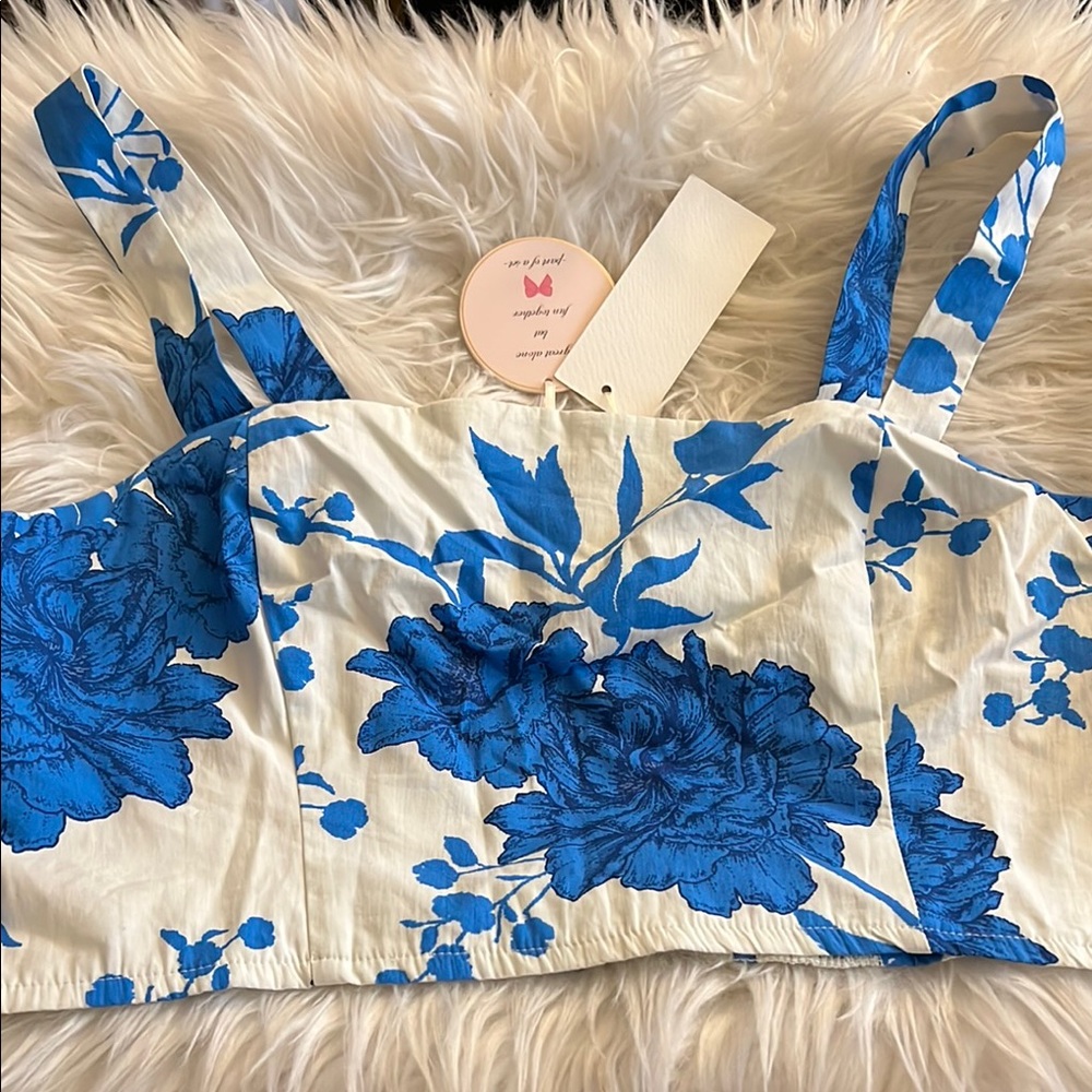 cupcakes & cashmere Blue Floral Crop Top